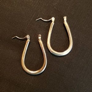 Asymmetric Elongated Silver Tone Hoop Earrings